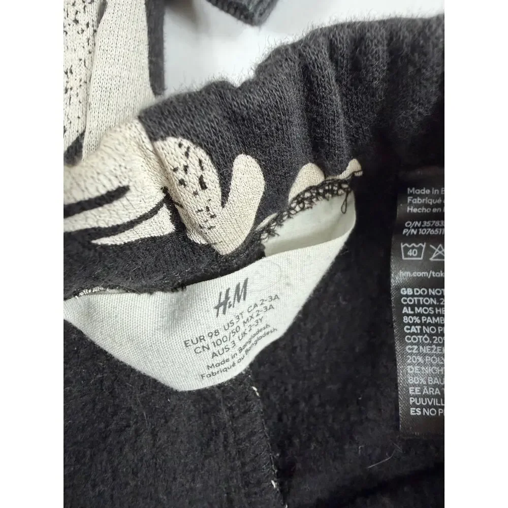 H&M Ghost Print Sweatshirt Jogger Pants Set Black White Size 3-4